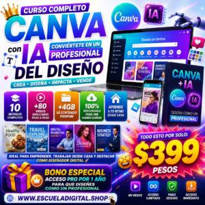 Curso de Canva Pro con IA: Diseña contenido profesional, creativo y estratégico paso a paso desde cero